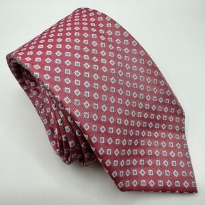 Breuer Mens Luxury Silk Tie Red Blue Geometric Diamond Pattern Handmade in Italy